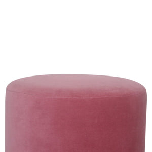 Pink Velvet Footstool with Wooden Base