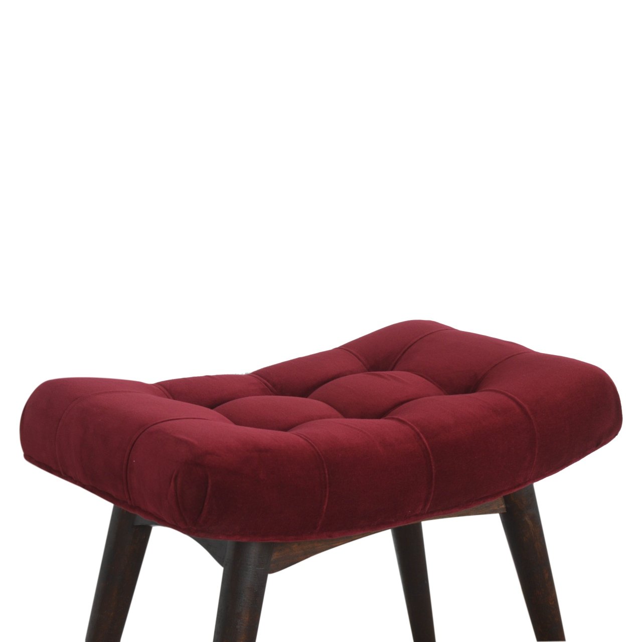 Wine Red Cotton Velvet Curved Bench