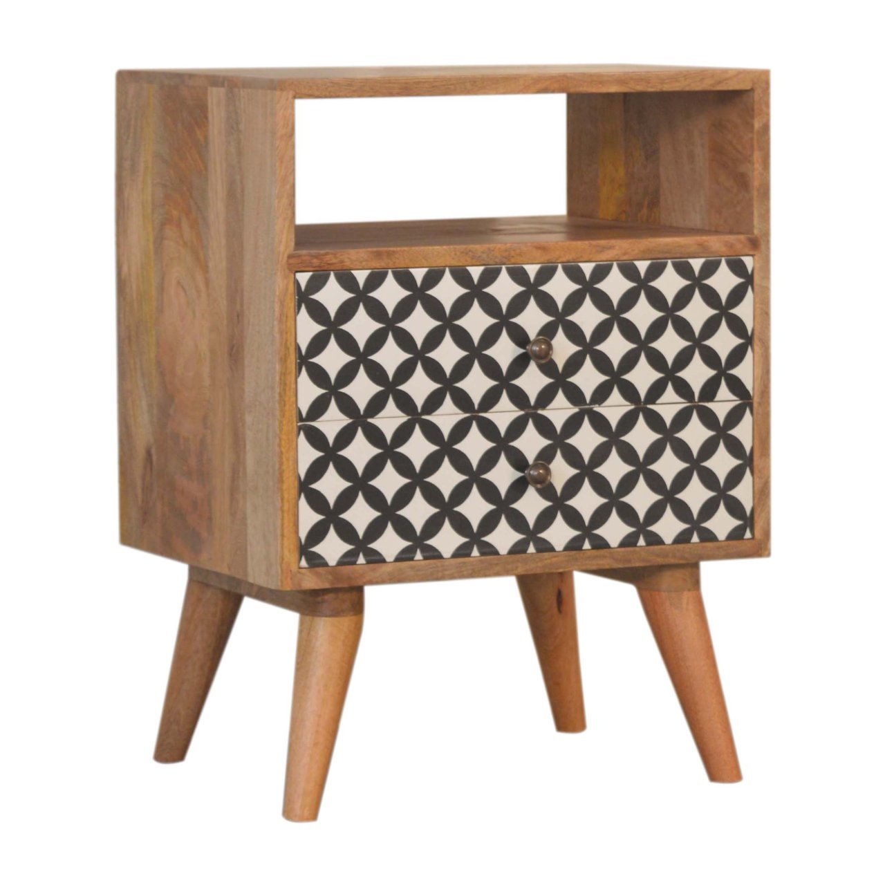 Diamond Screen Printed Bedside with Open Slot