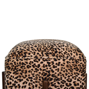 Leopard Print Footstool with Solid Wood Legs