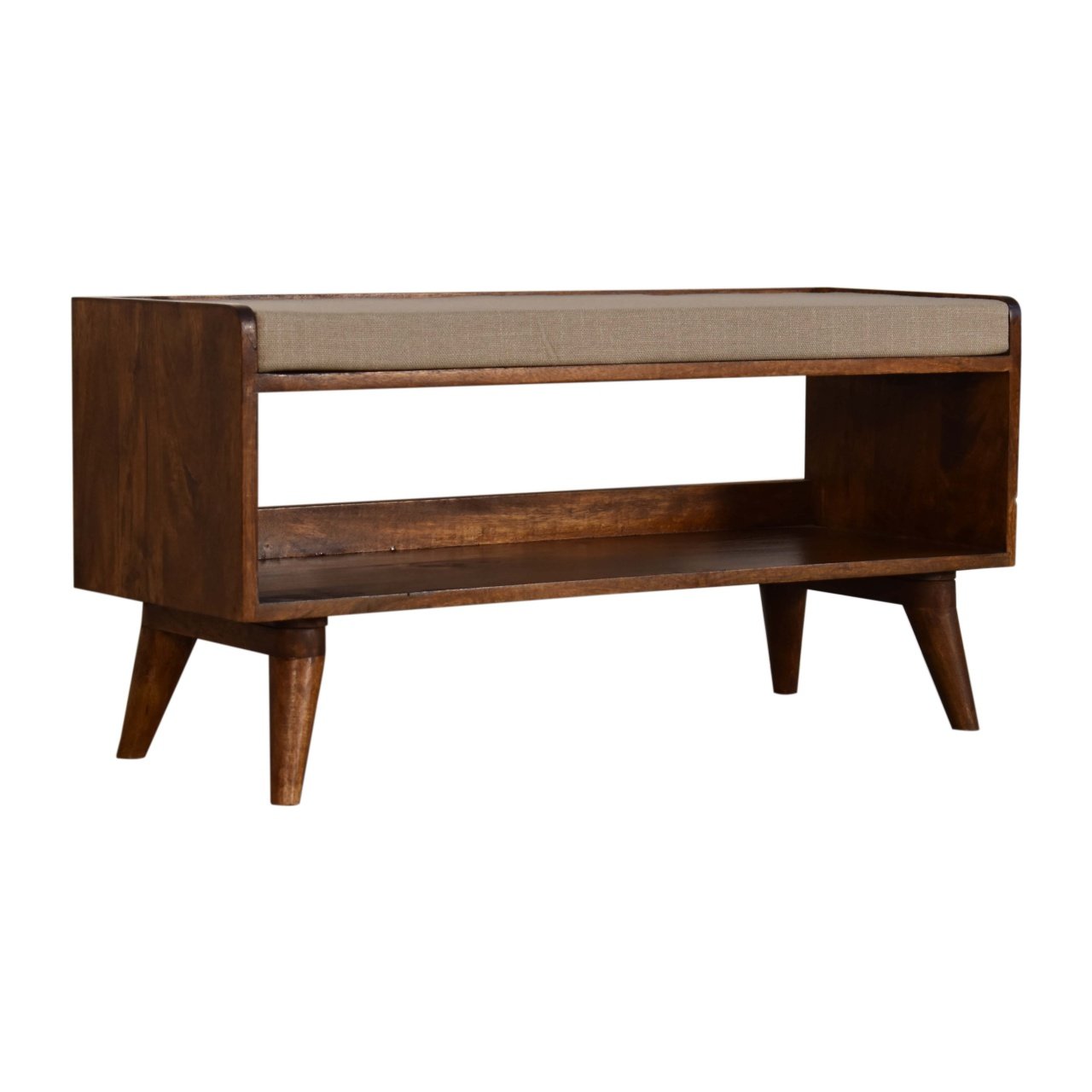Nordic Chestnut Finish Storage Bench with Seat Pad
