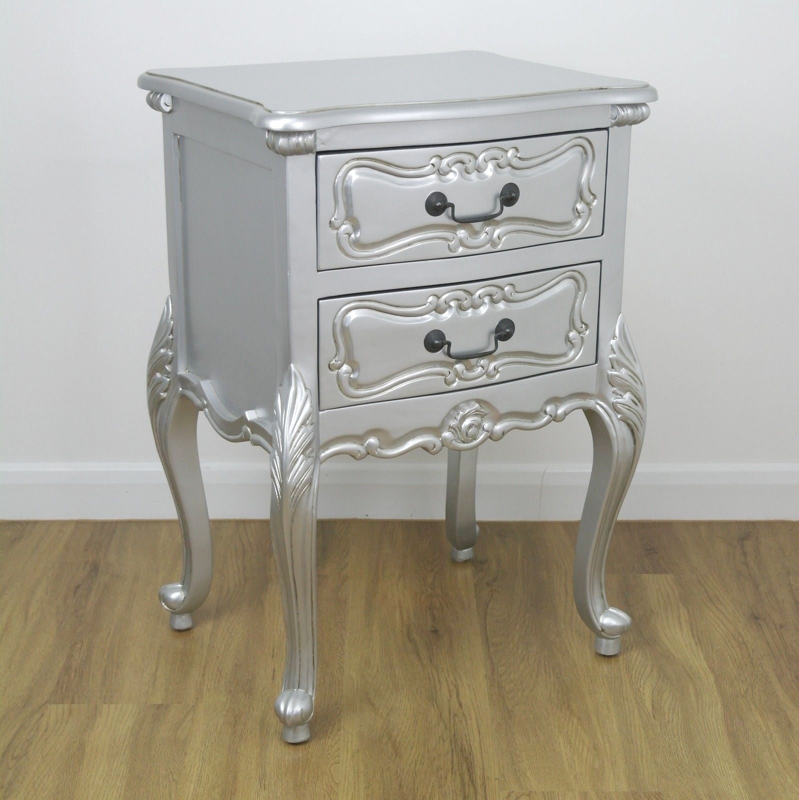 Rococo Silver Carved Bedside