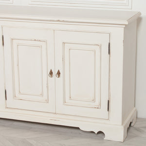Distressed Aged White Brush Painted Classical Sideboard