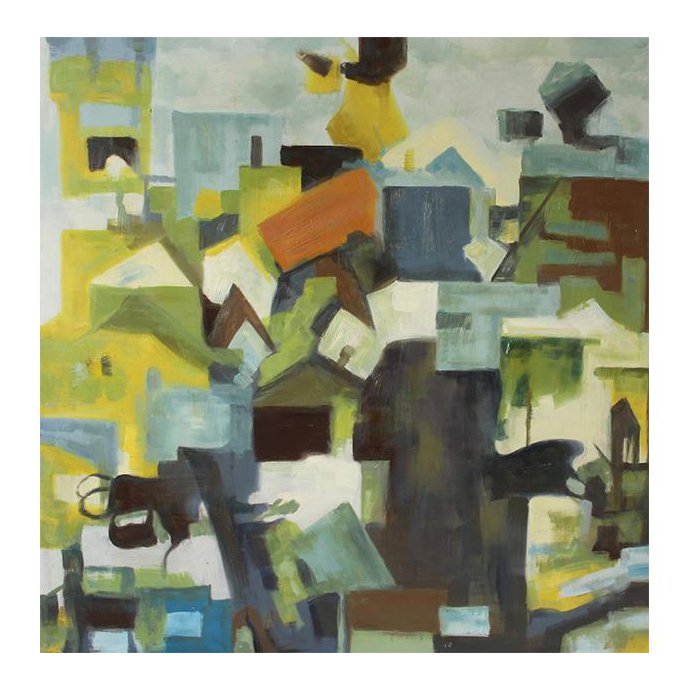 Oil Painting on Canvas Large Abstract Green Blue Grey