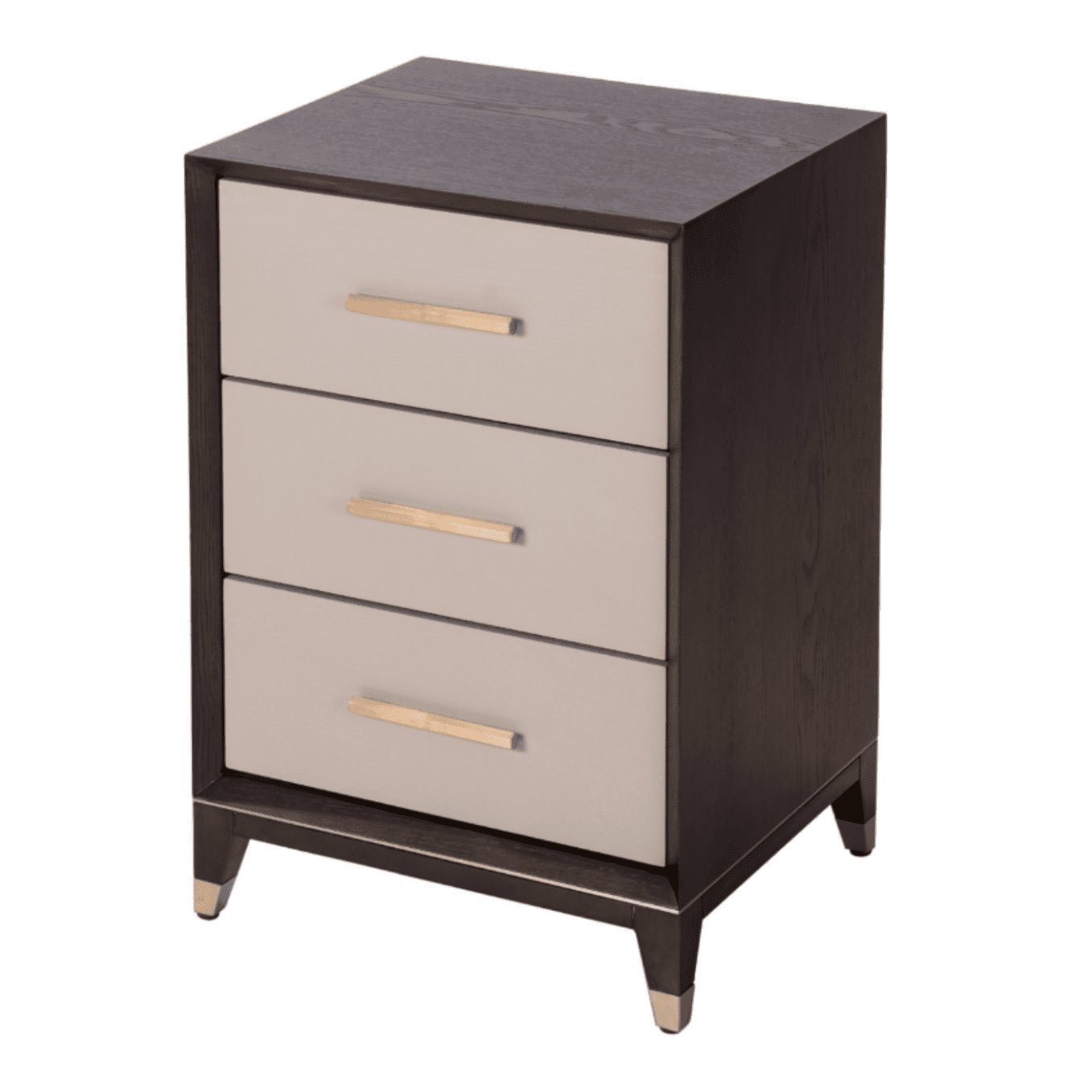 Armand 3 Drawer Bedside Table in Chocolate Ceramic Grey and Brass