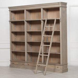 Large Rustic Wooden Bookcase with Ladder Home James