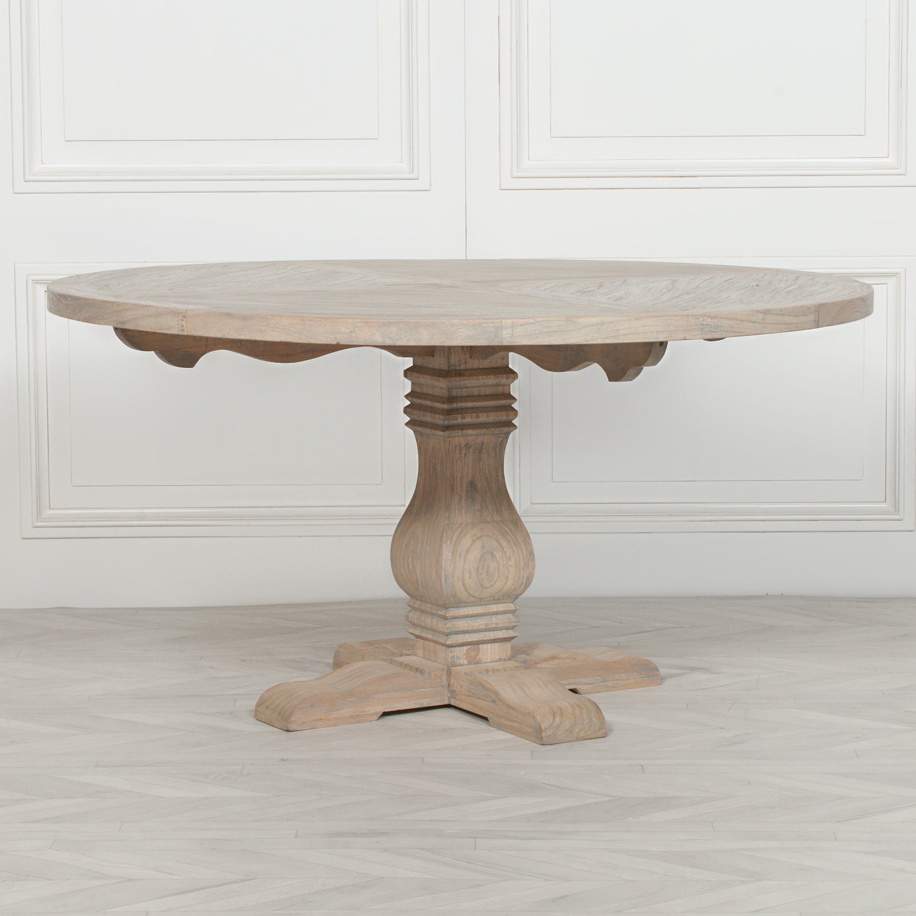 Rustic Wooden Round Pedestal Dining Table