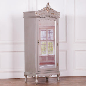 French Silver Single Door Armoire with Mirrored Door