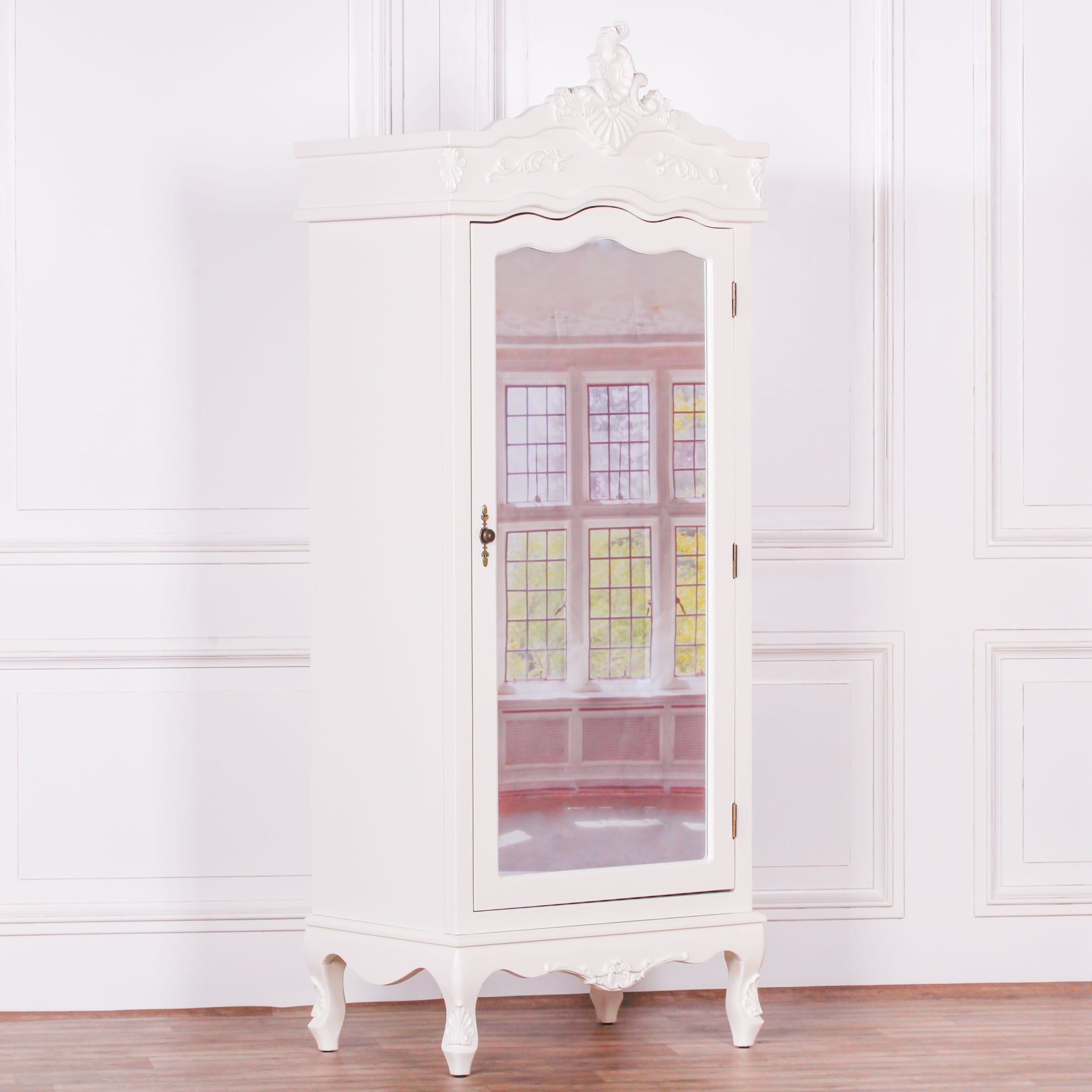 French Cream Single Door Armoire with Mirrored Door