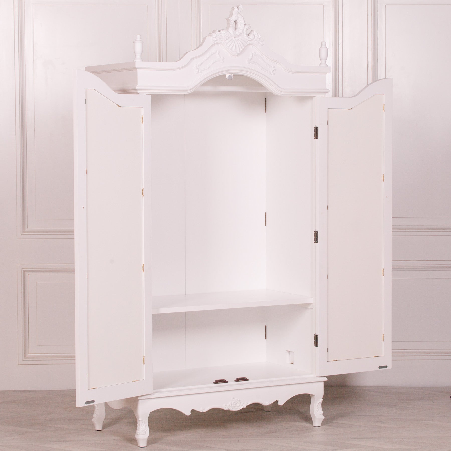 French White Double Mirrored Door Armoire