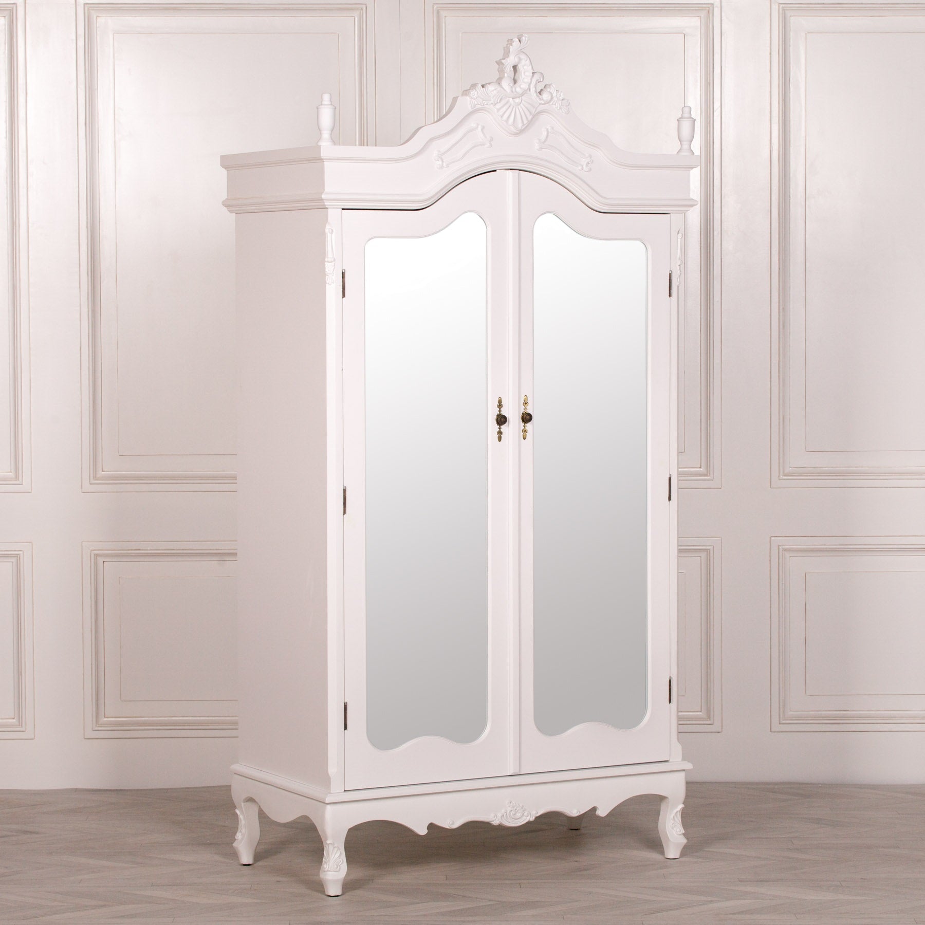 French White Double Mirrored Door Armoire
