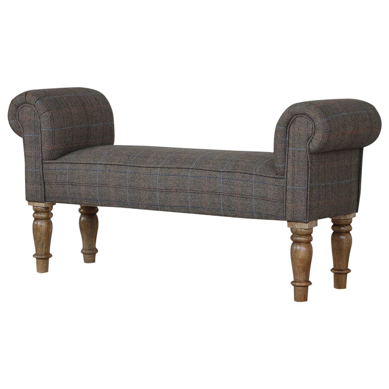 Multi Tweed Bedroom Bench with Turned Feet