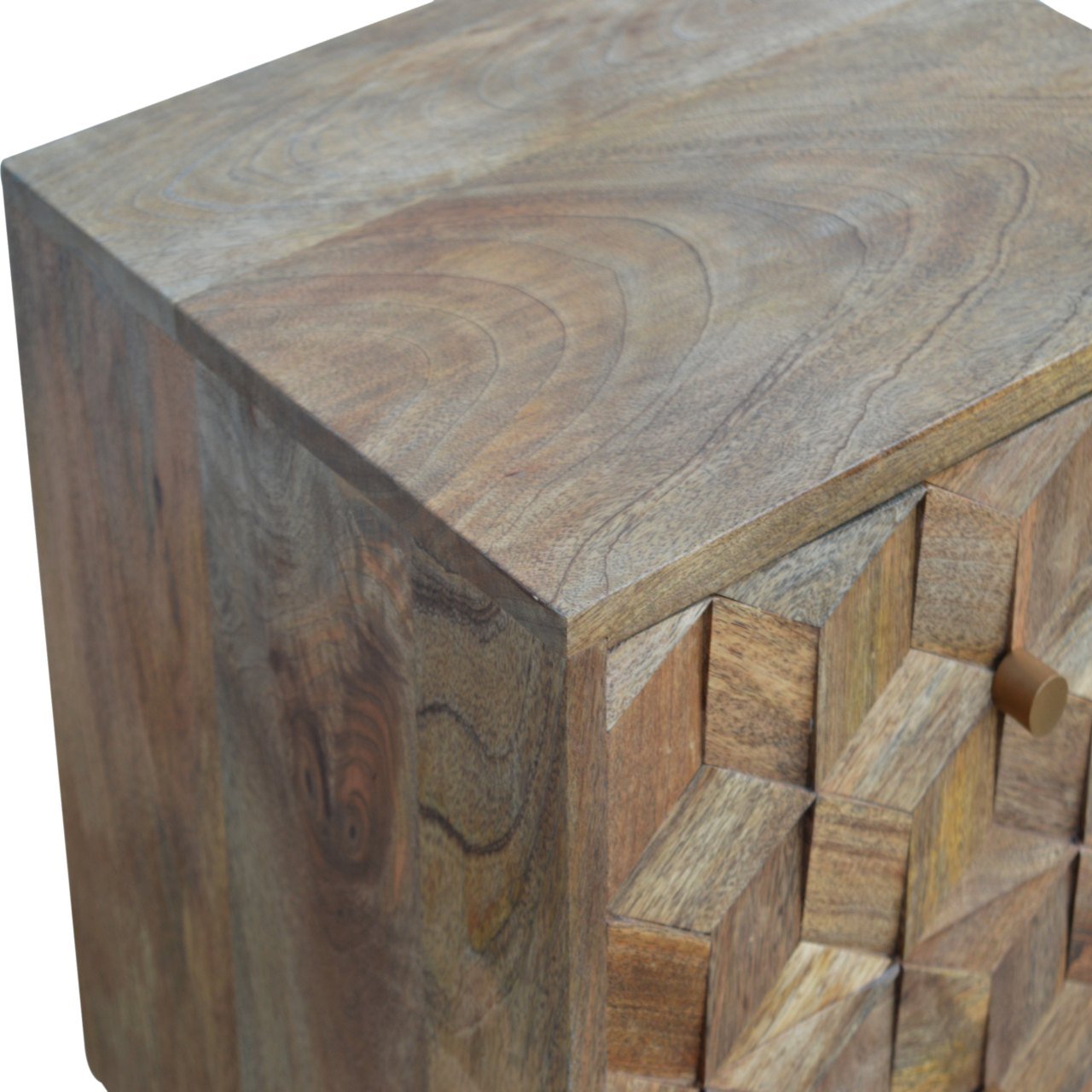 Cube Carved Bedside with 2 Drawers