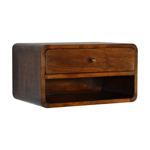 Curved Chestnut Wall Mounted Bedside with Open Slot