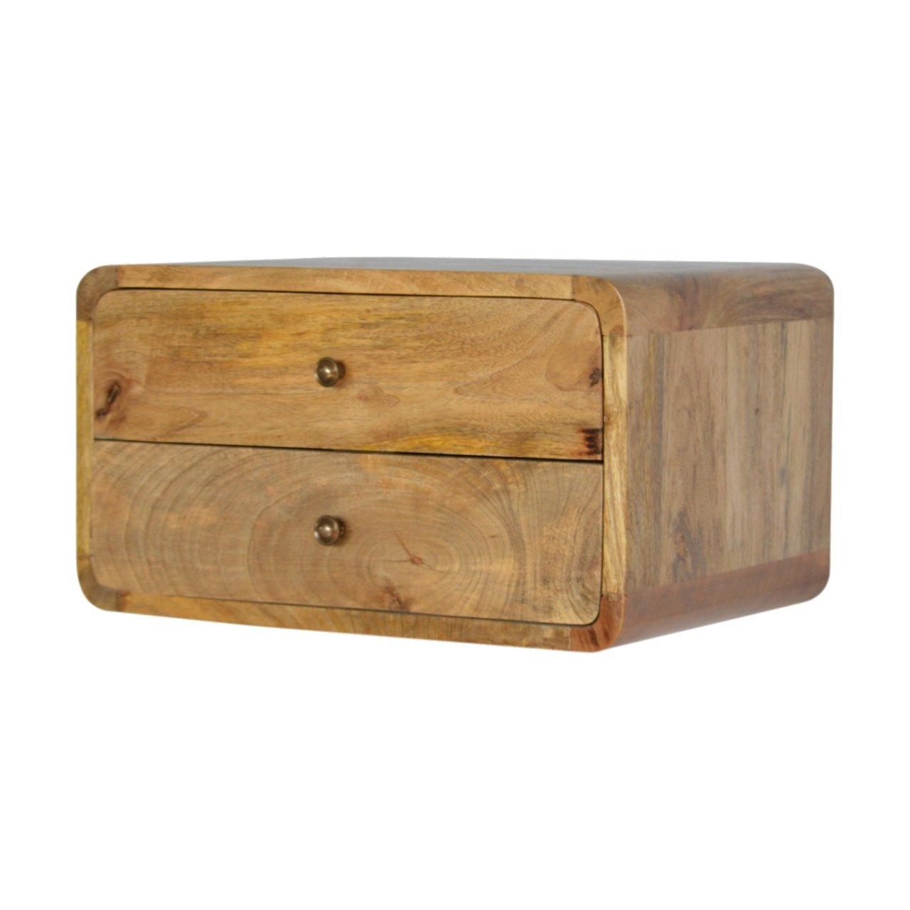 2 Drawer Curved Wall Mounted Oak-ish Bedside