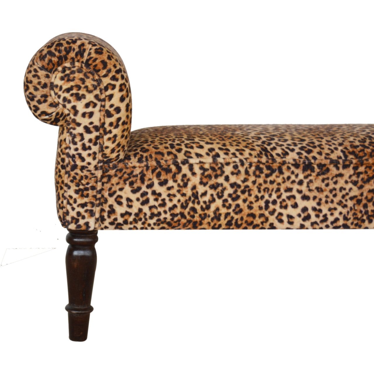 Leopard Print Velvet Bench with Turned Feet